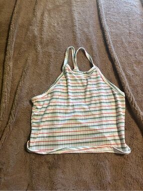 Striped Ribbed Halter Tank Top — Mint, Red, Light Blue